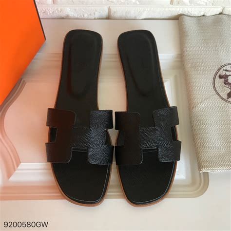 hermes black slippers